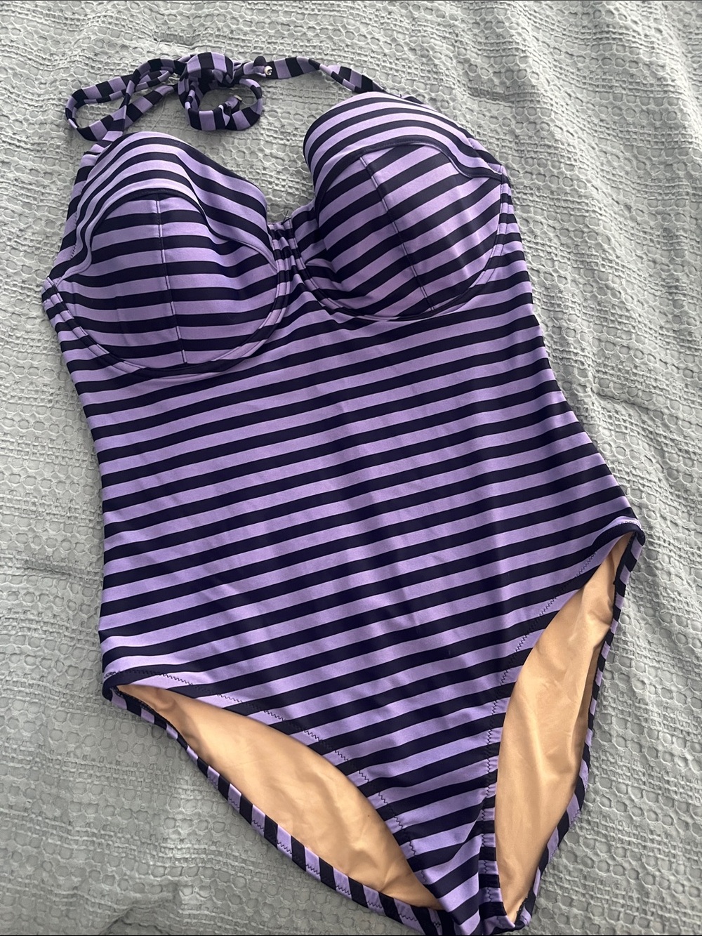 J. Crew Lavender and Dark Purple Striped One-Piece Swimsuit